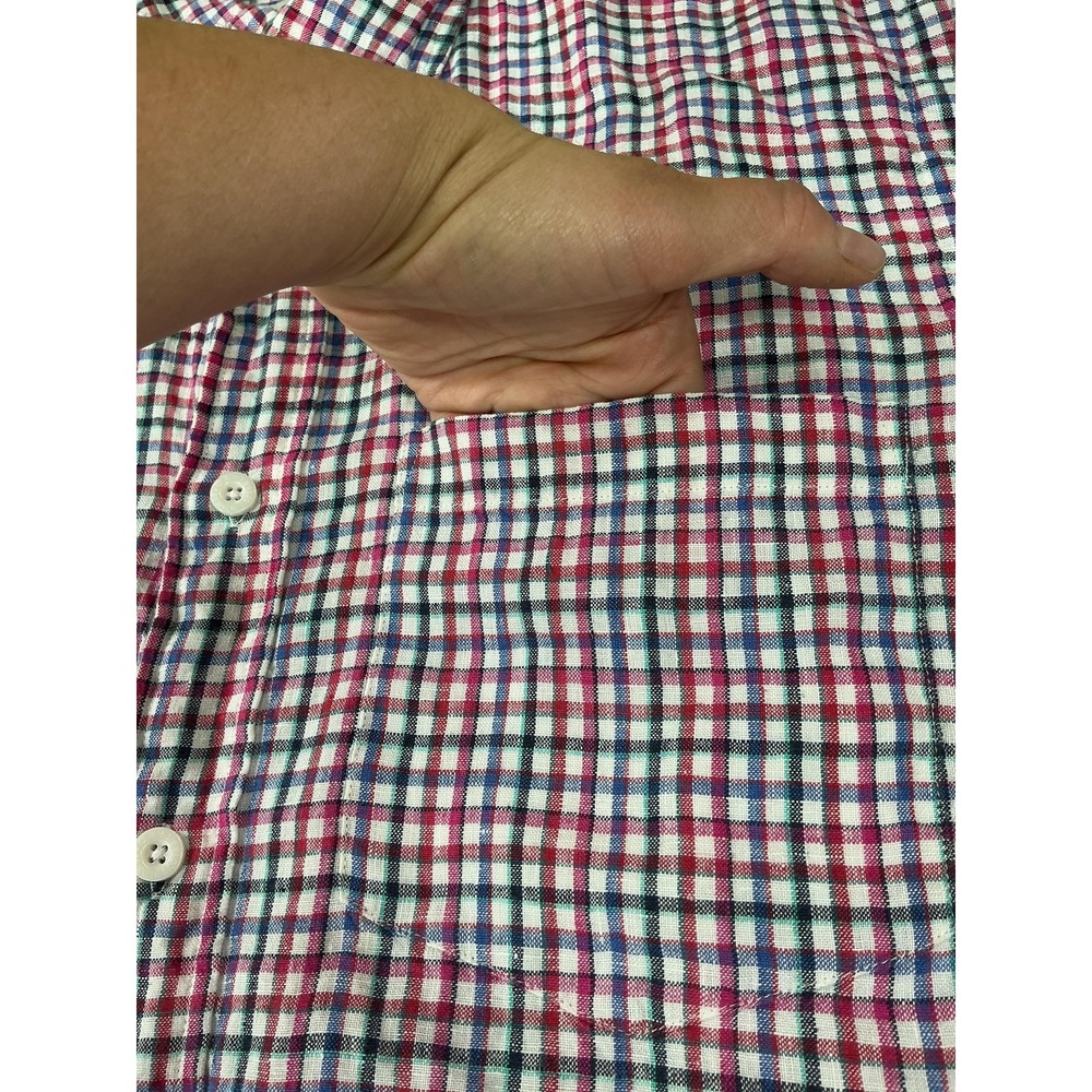 Orvis Shirt Mens Medium Multicolor Check Linen Short Sleeve Button Up Casual - Picture 3 of 7